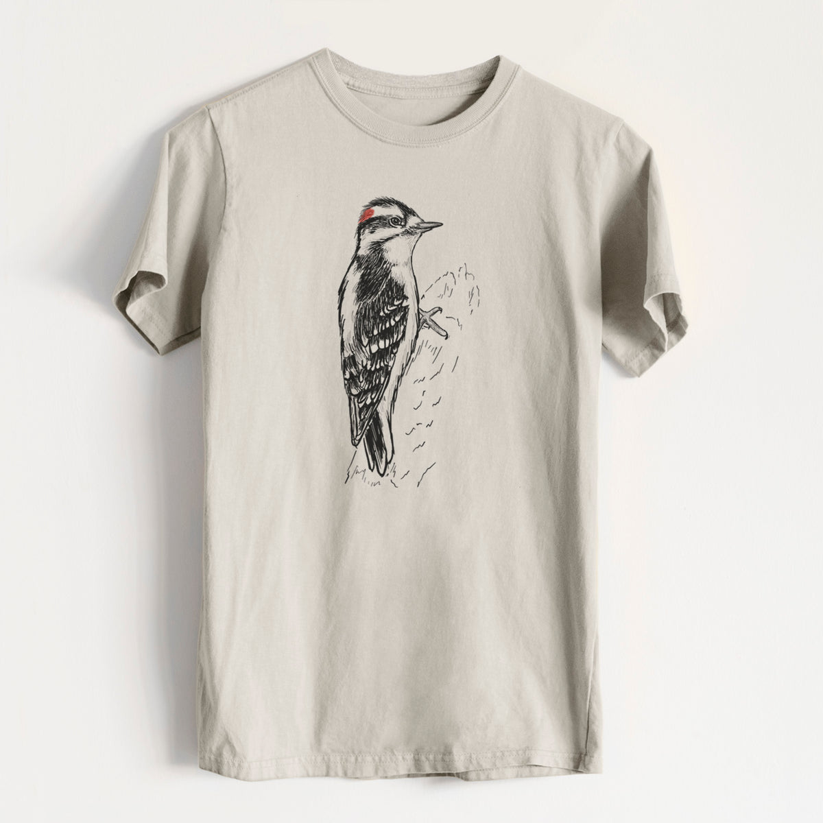 Downy Woodpecker - Picoides pubescens - Heavyweight Men&#39;s 100% Organic Cotton Tee