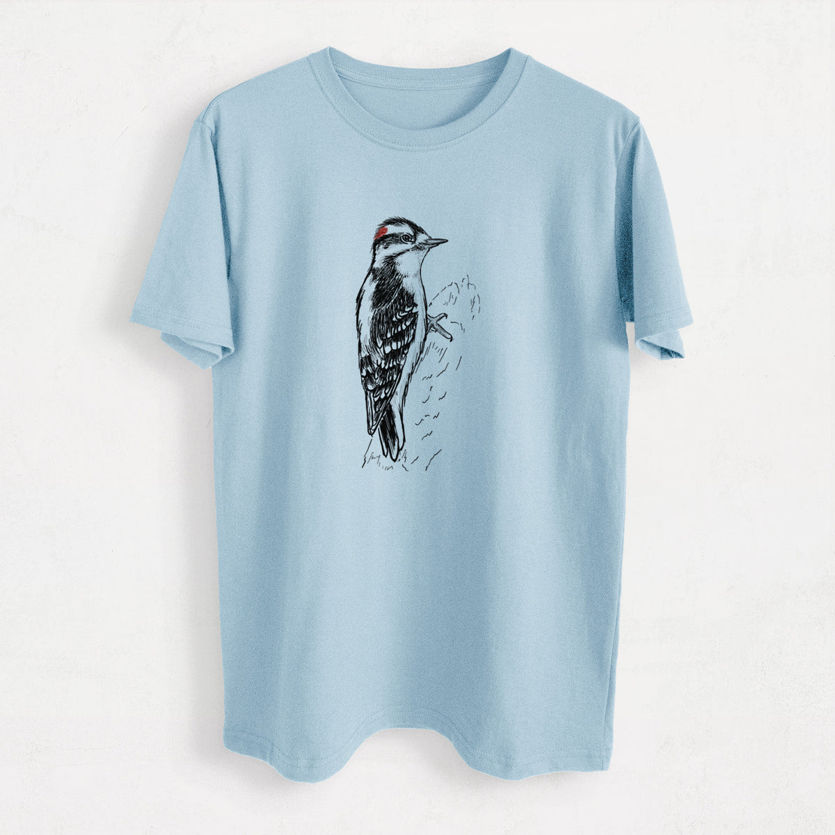 Downy Woodpecker - Picoides pubescens - Heavyweight Men&#39;s 100% Organic Cotton Tee