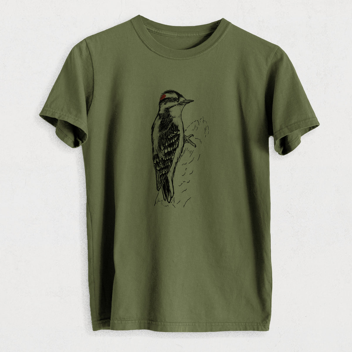 Downy Woodpecker - Picoides pubescens - Heavyweight Men&#39;s 100% Organic Cotton Tee