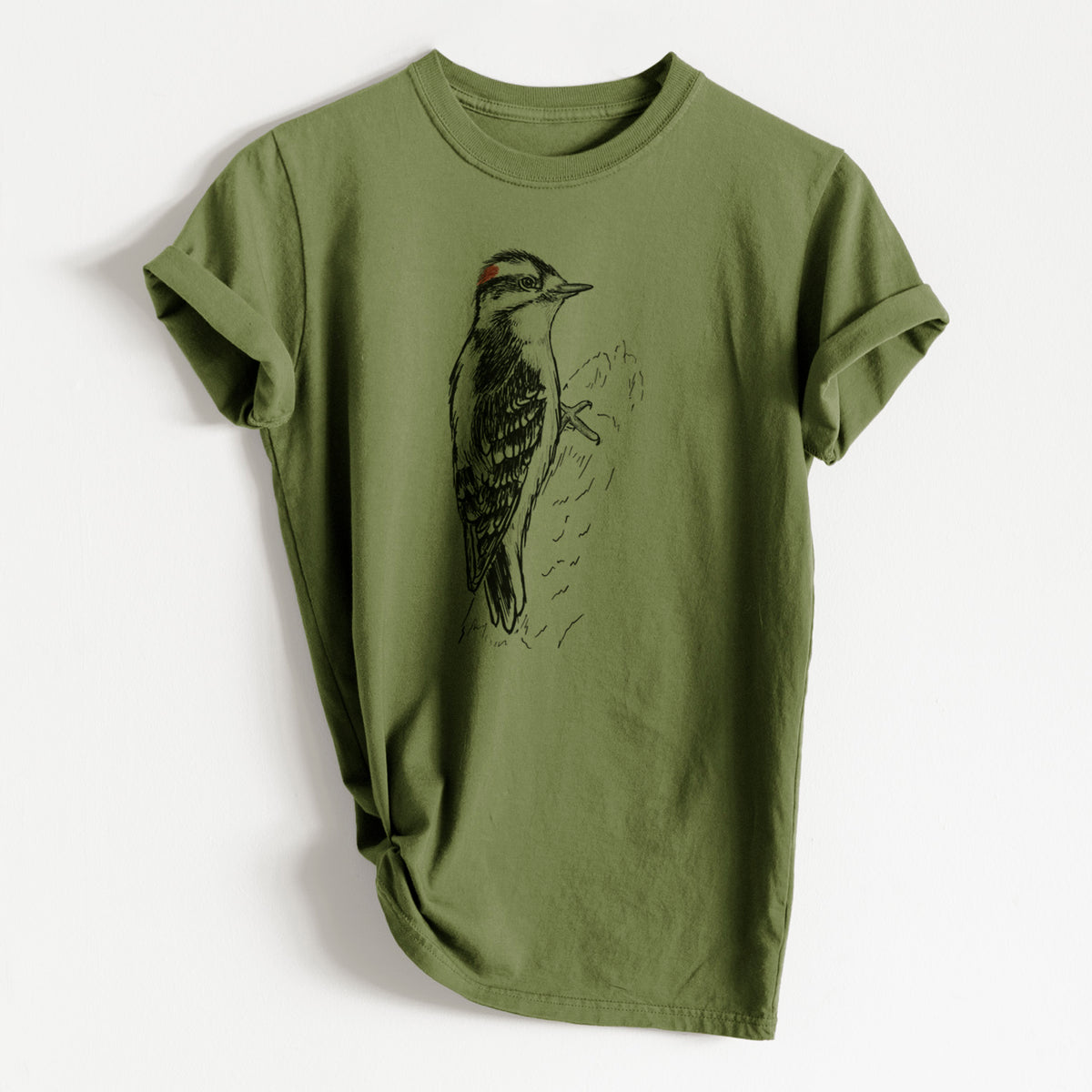 Downy Woodpecker - Picoides pubescens - Heavyweight Men&#39;s 100% Organic Cotton Tee