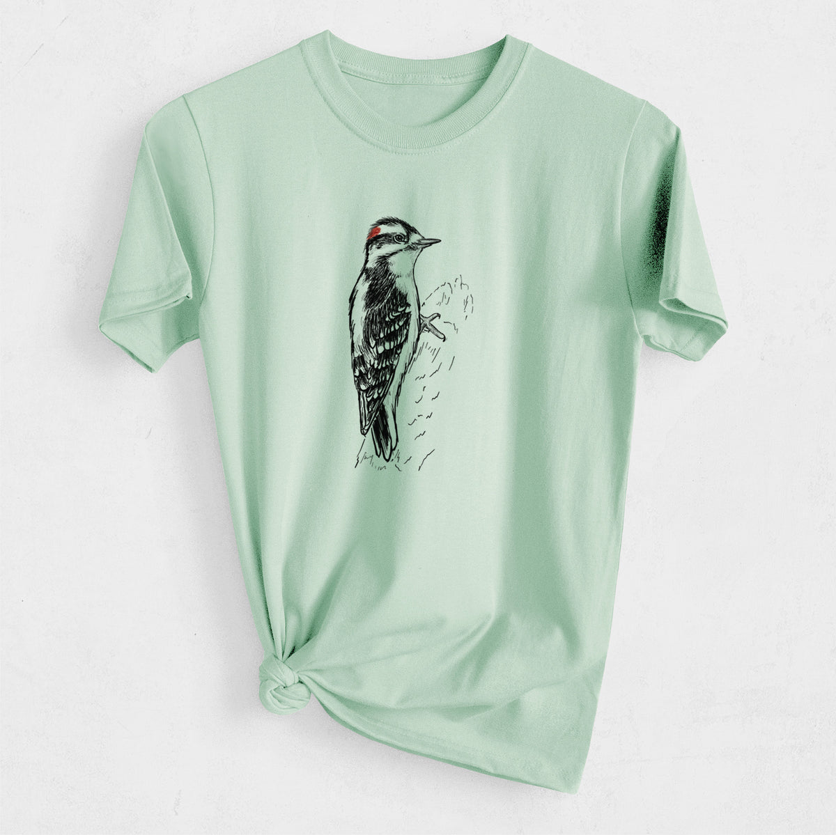 Downy Woodpecker - Picoides pubescens - Heavyweight Men&#39;s 100% Organic Cotton Tee