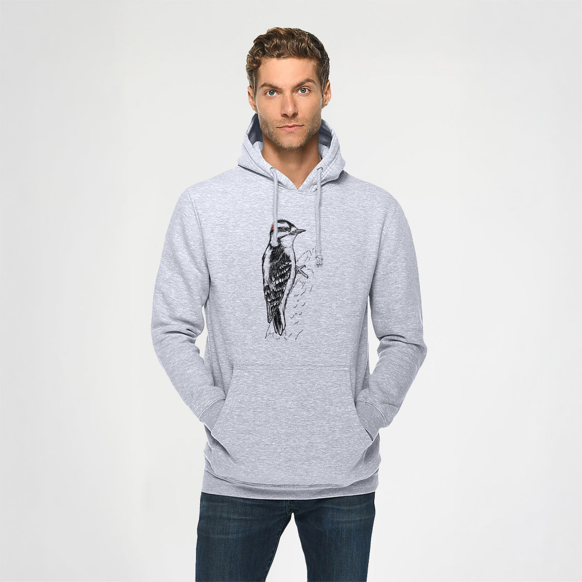 Downy Woodpecker - Picoides pubescens - Heavyweight Fleece Hoodie