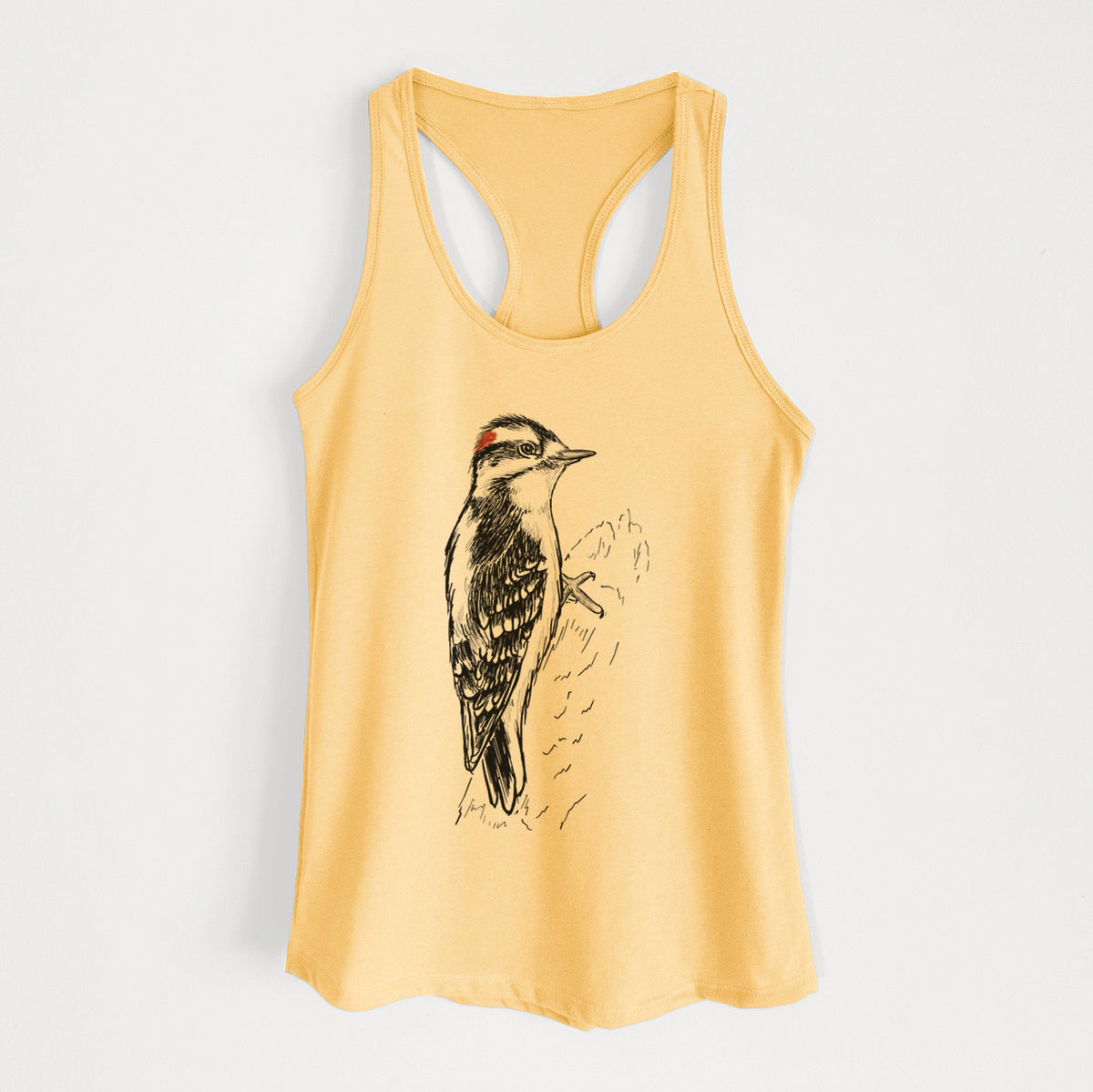 Downy Woodpecker - Picoides pubescens - Women&#39;s Racerback Tanktop