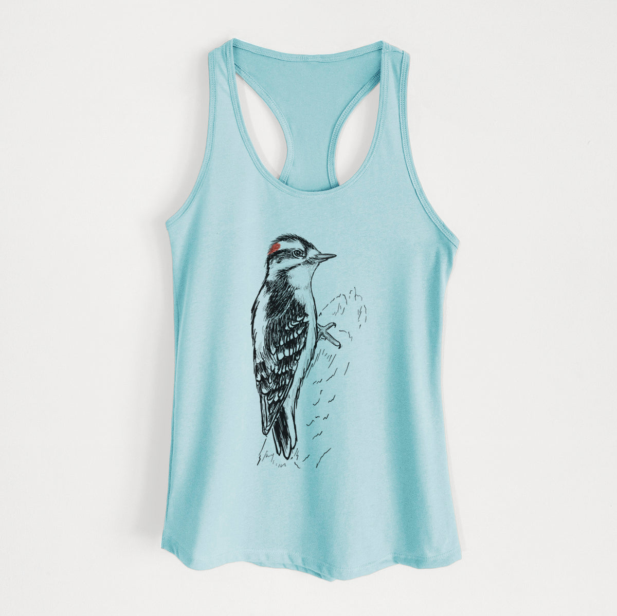 Downy Woodpecker - Picoides pubescens - Women&#39;s Racerback Tanktop