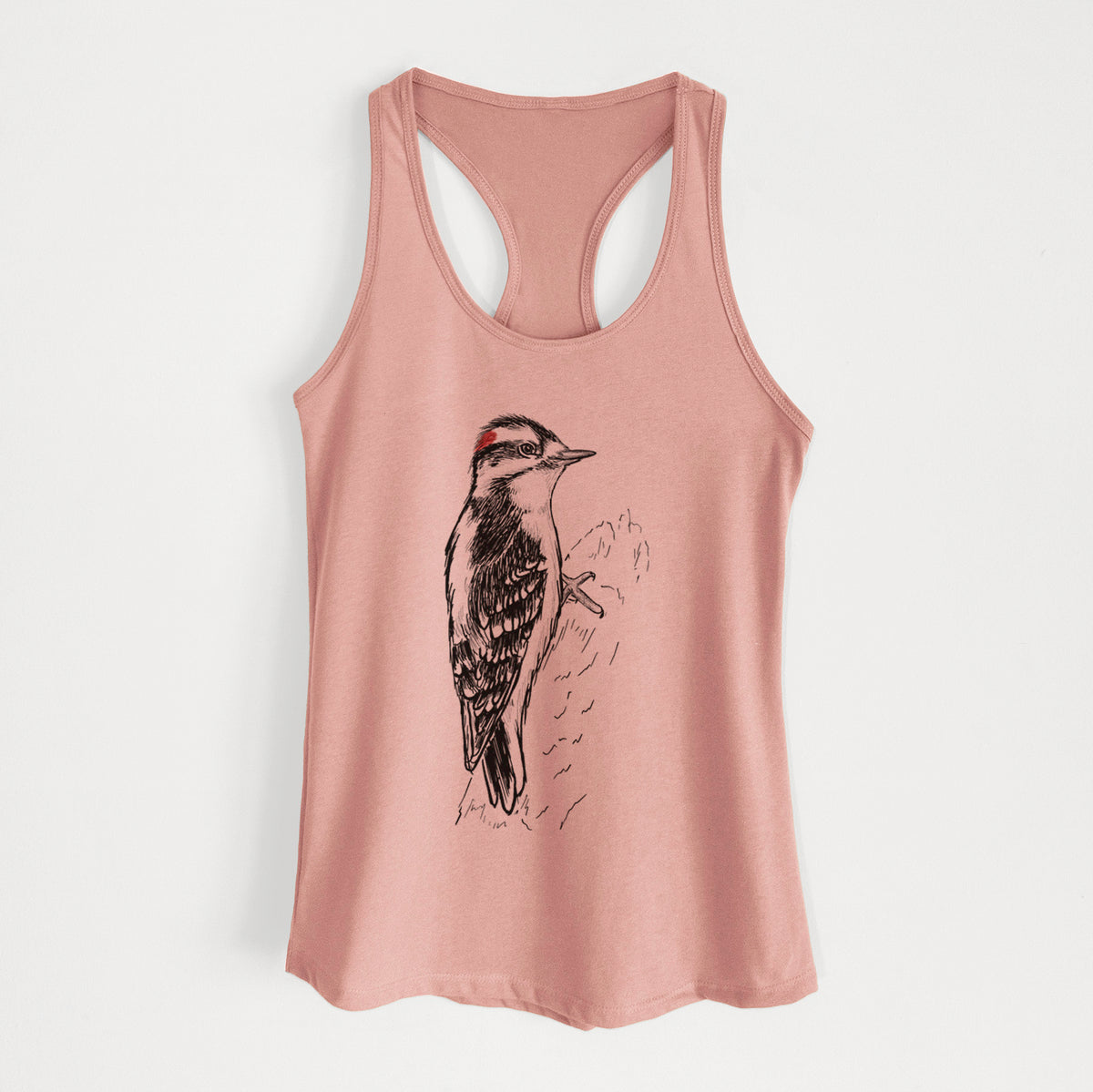 Downy Woodpecker - Picoides pubescens - Women&#39;s Racerback Tanktop