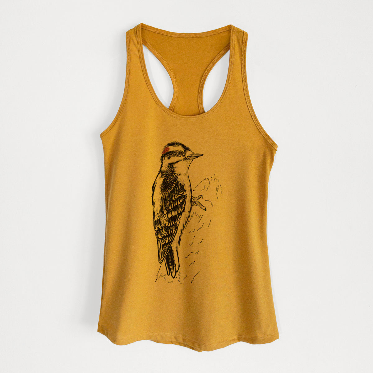 Downy Woodpecker - Picoides pubescens - Women&#39;s Racerback Tanktop