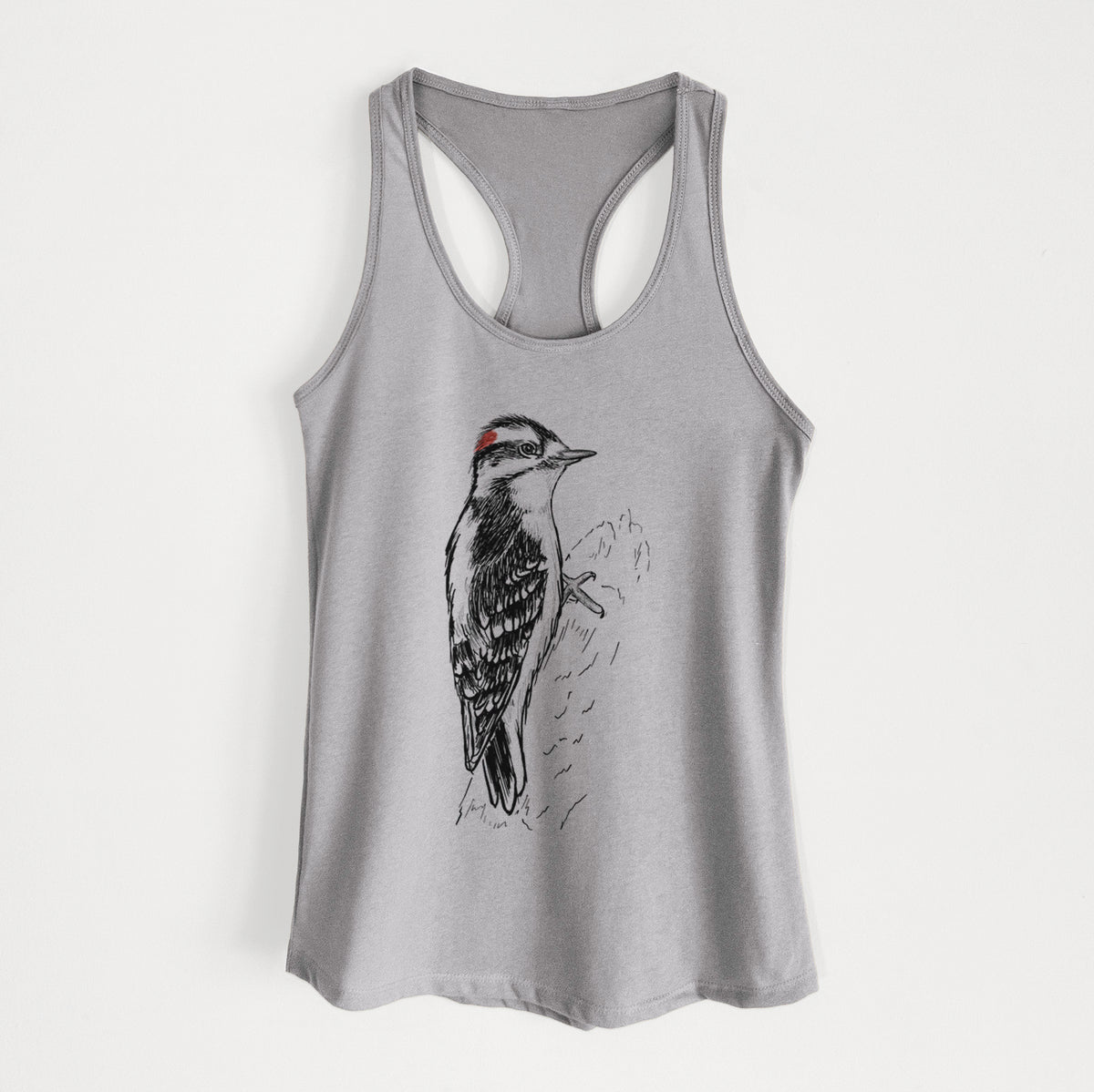 Downy Woodpecker - Picoides pubescens - Women&#39;s Racerback Tanktop