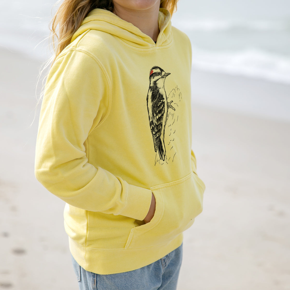 Downy Woodpecker - Picoides pubescens - Youth Pigment Dyed Hoodie