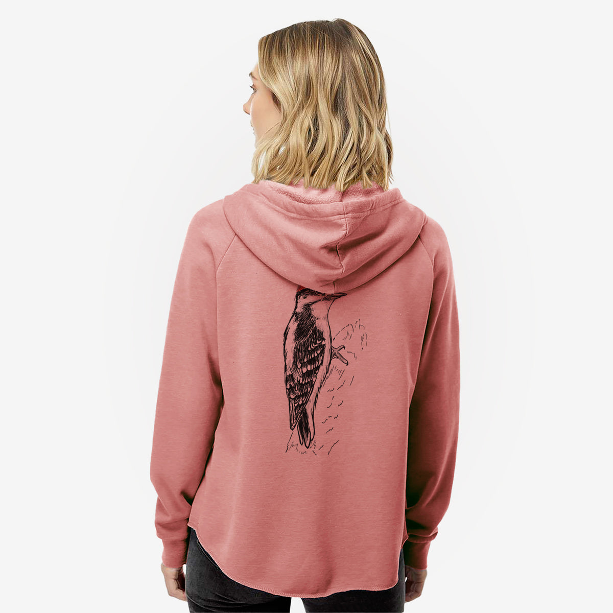 Downy Woodpecker - Picoides pubescens - Women&#39;s Cali Wave Zip-Up Sweatshirt