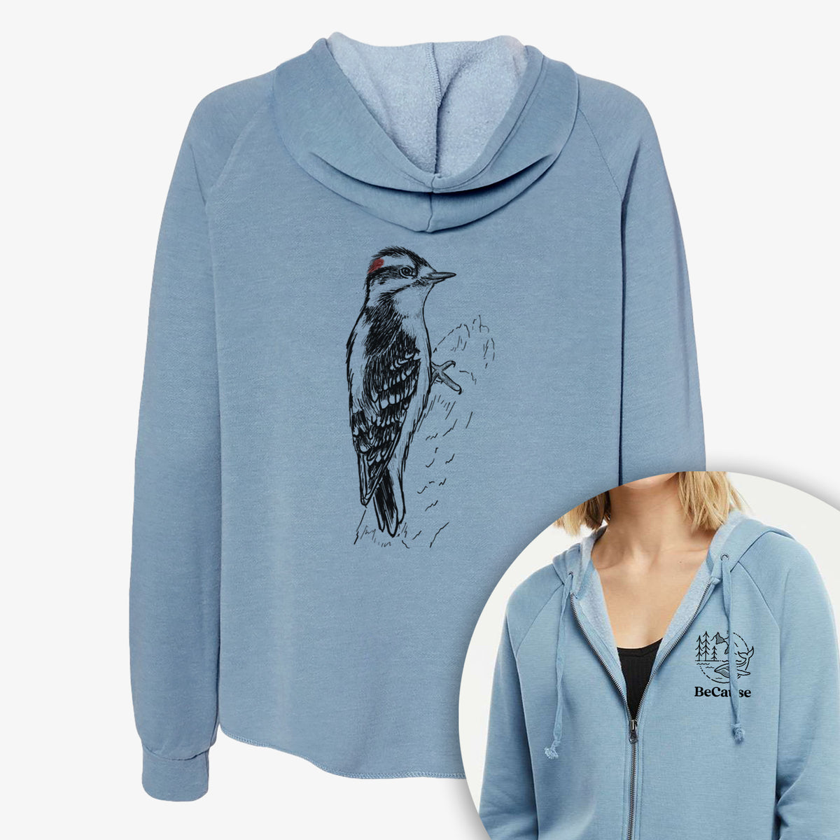 Downy Woodpecker - Picoides pubescens - Women&#39;s Cali Wave Zip-Up Sweatshirt