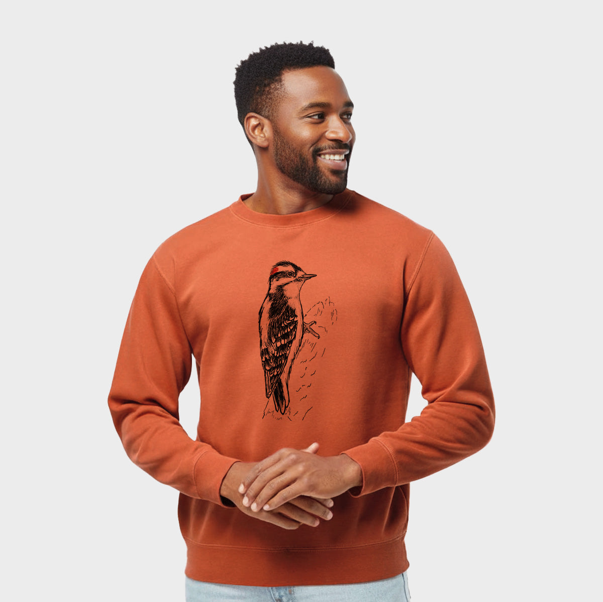 Downy Woodpecker - Picoides pubescens - Unisex Pigment Dyed Crew Sweatshirt