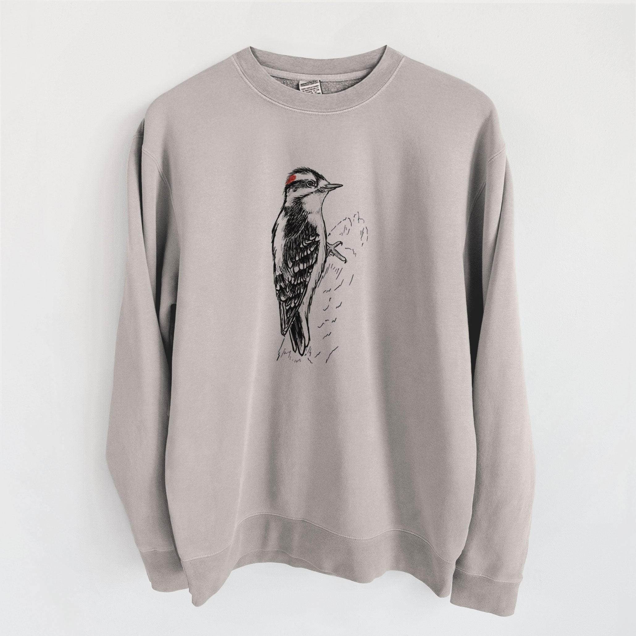 Downy Woodpecker - Picoides pubescens - Unisex Pigment Dyed Crew Sweatshirt