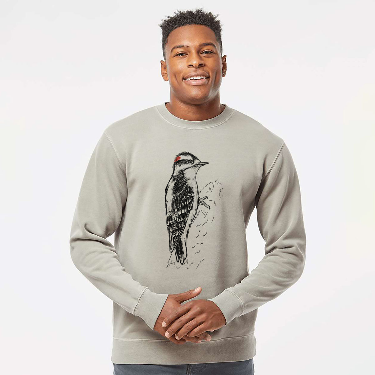 Downy Woodpecker - Picoides pubescens - Unisex Pigment Dyed Crew Sweatshirt