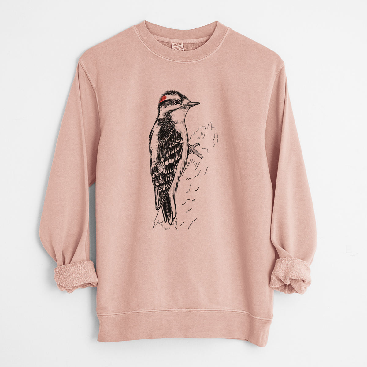 Downy Woodpecker - Picoides pubescens - Unisex Pigment Dyed Crew Sweatshirt