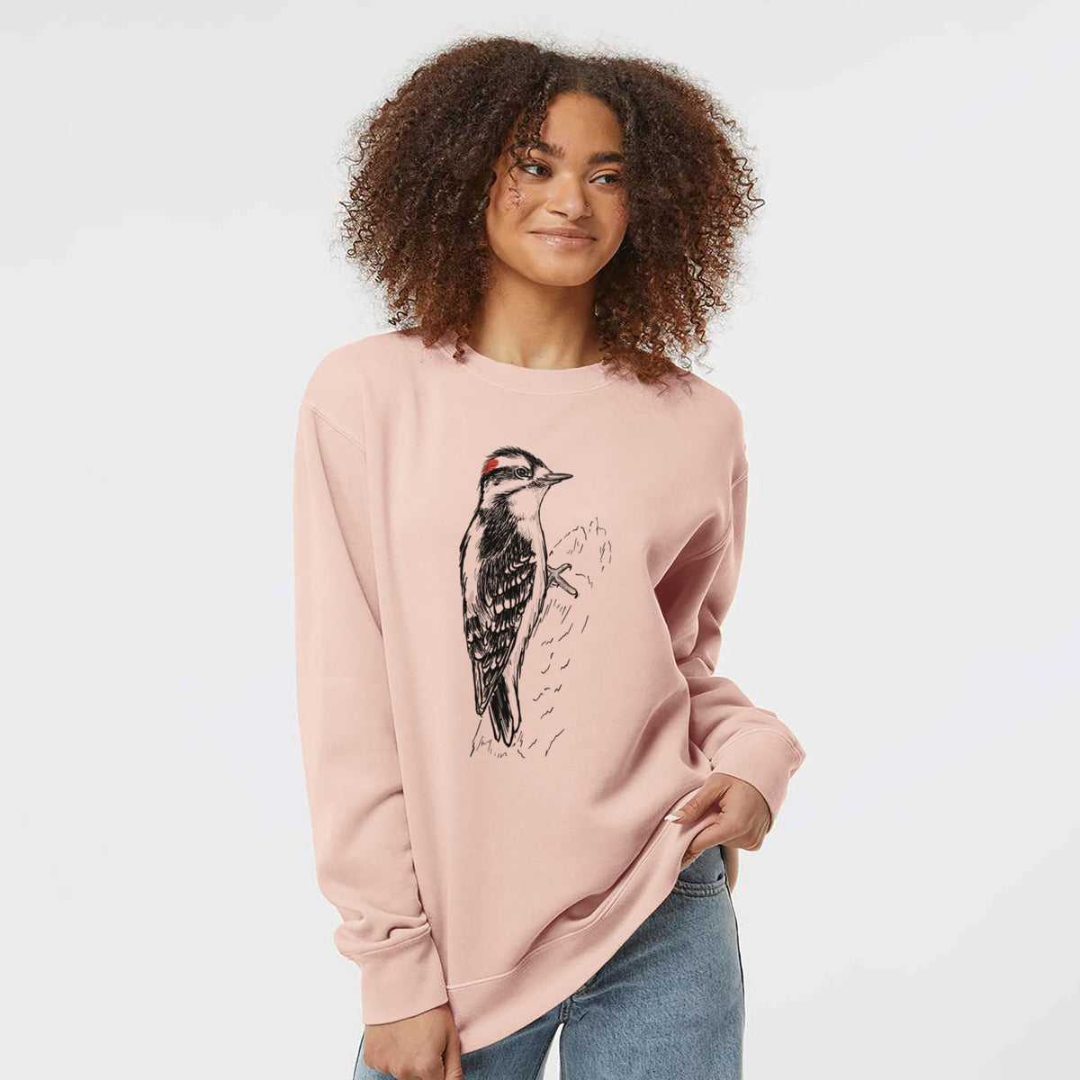 Downy Woodpecker - Picoides pubescens - Unisex Pigment Dyed Crew Sweatshirt