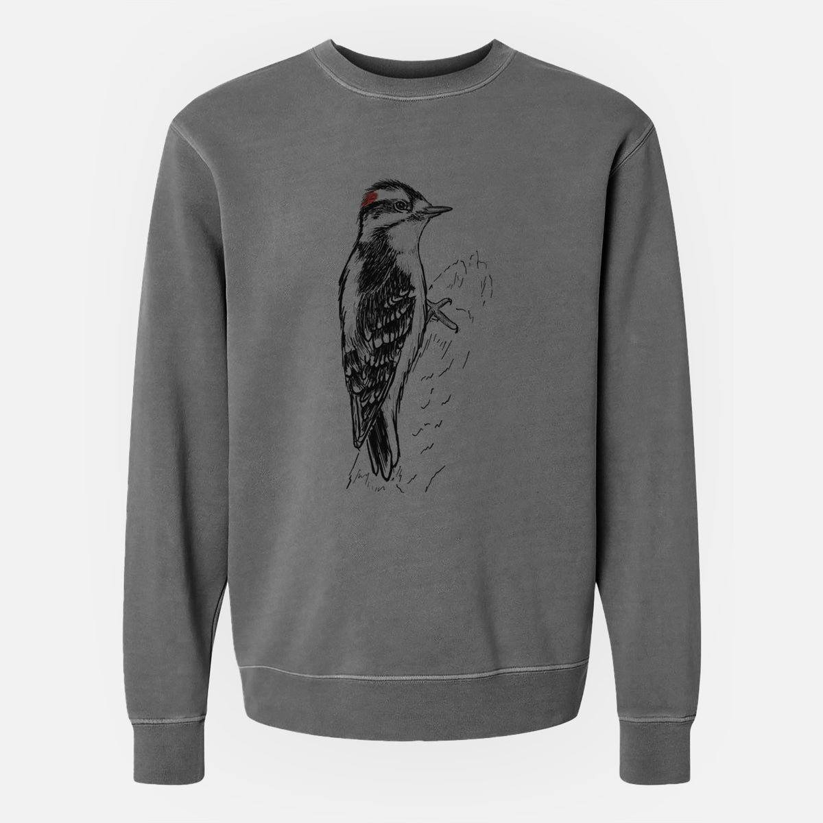 Downy Woodpecker - Picoides pubescens - Unisex Pigment Dyed Crew Sweatshirt