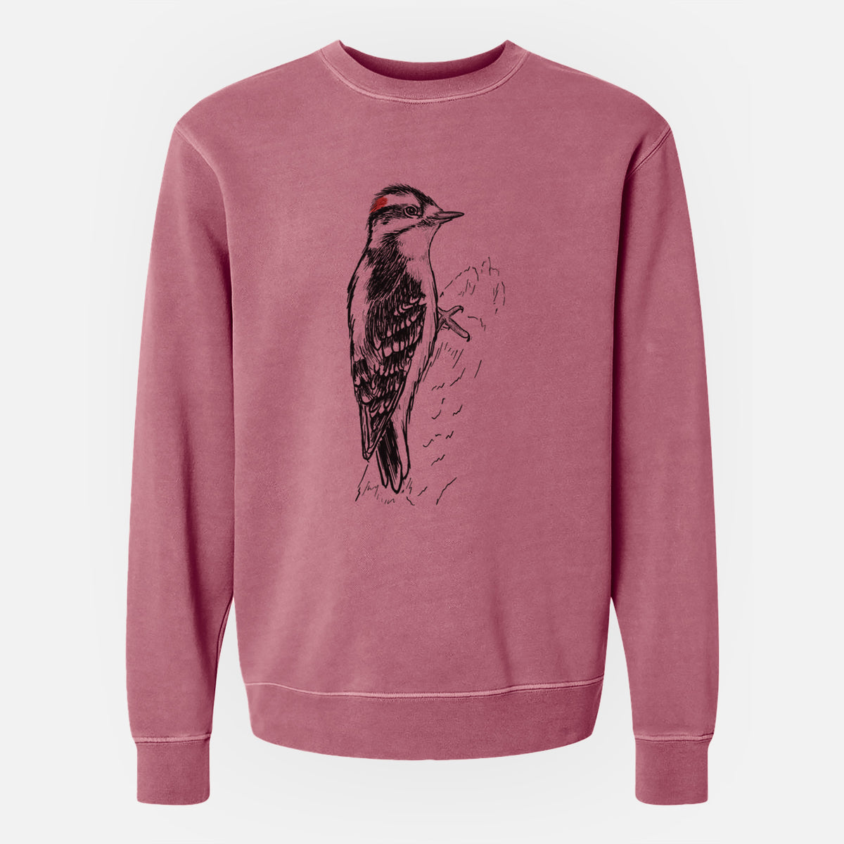 Downy Woodpecker - Picoides pubescens - Unisex Pigment Dyed Crew Sweatshirt