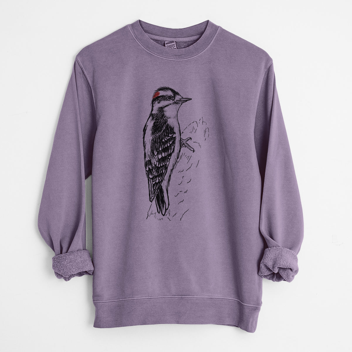 Downy Woodpecker - Picoides pubescens - Unisex Pigment Dyed Crew Sweatshirt