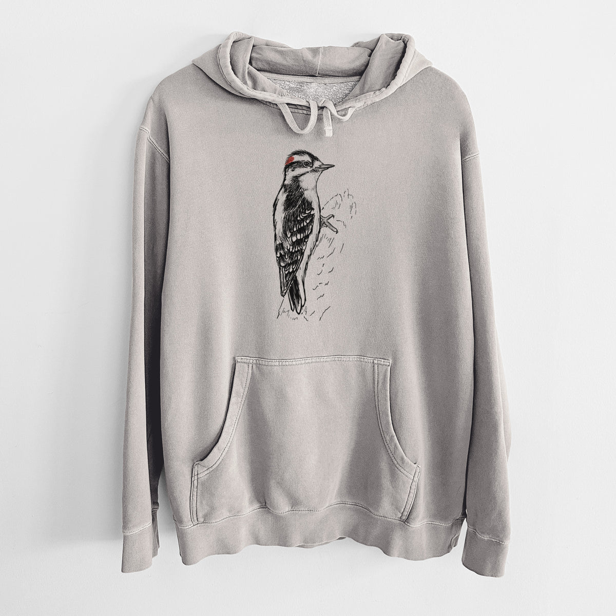 Downy Woodpecker - Picoides pubescens - Unisex Pigment Dyed Hoodie