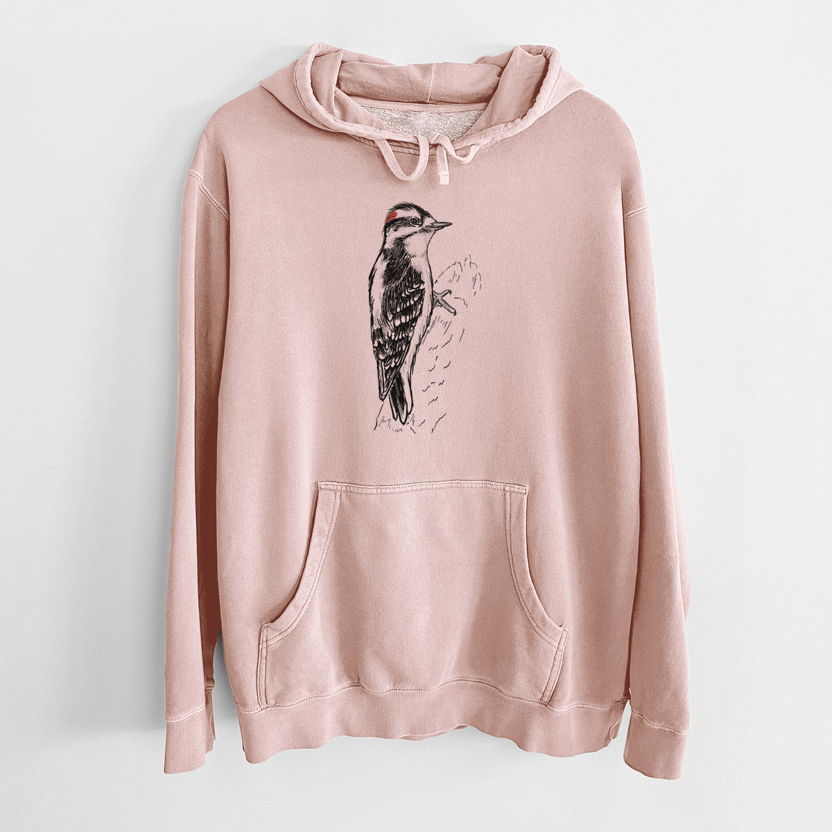 Downy Woodpecker - Picoides pubescens - Unisex Pigment Dyed Hoodie