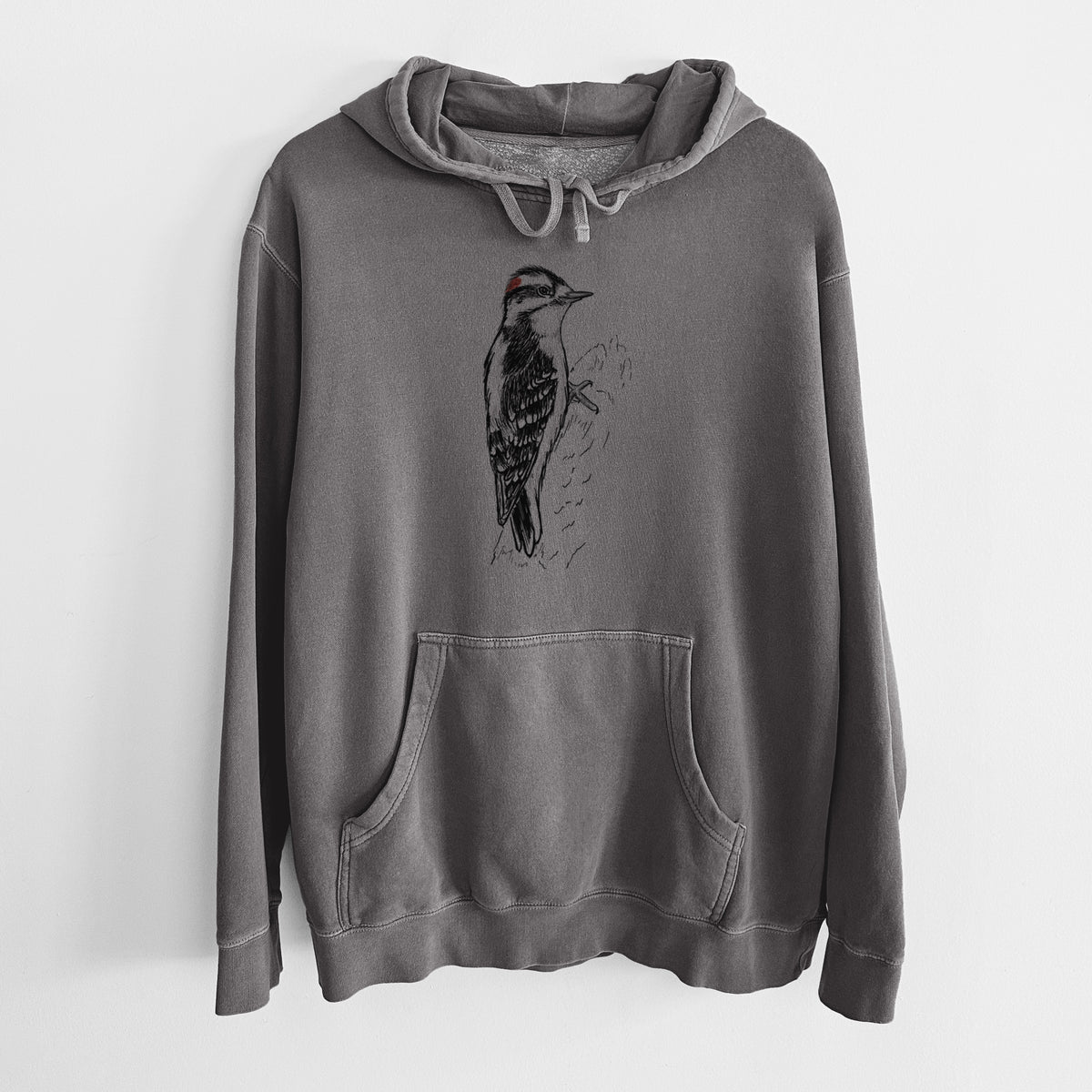 Downy Woodpecker - Picoides pubescens - Unisex Pigment Dyed Hoodie