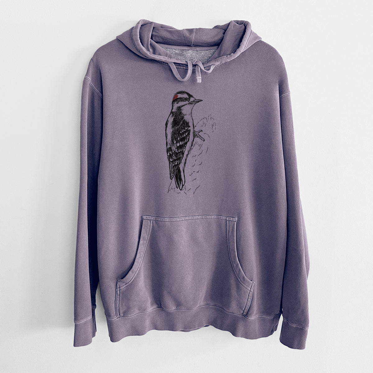 Downy Woodpecker - Picoides pubescens - Unisex Pigment Dyed Hoodie