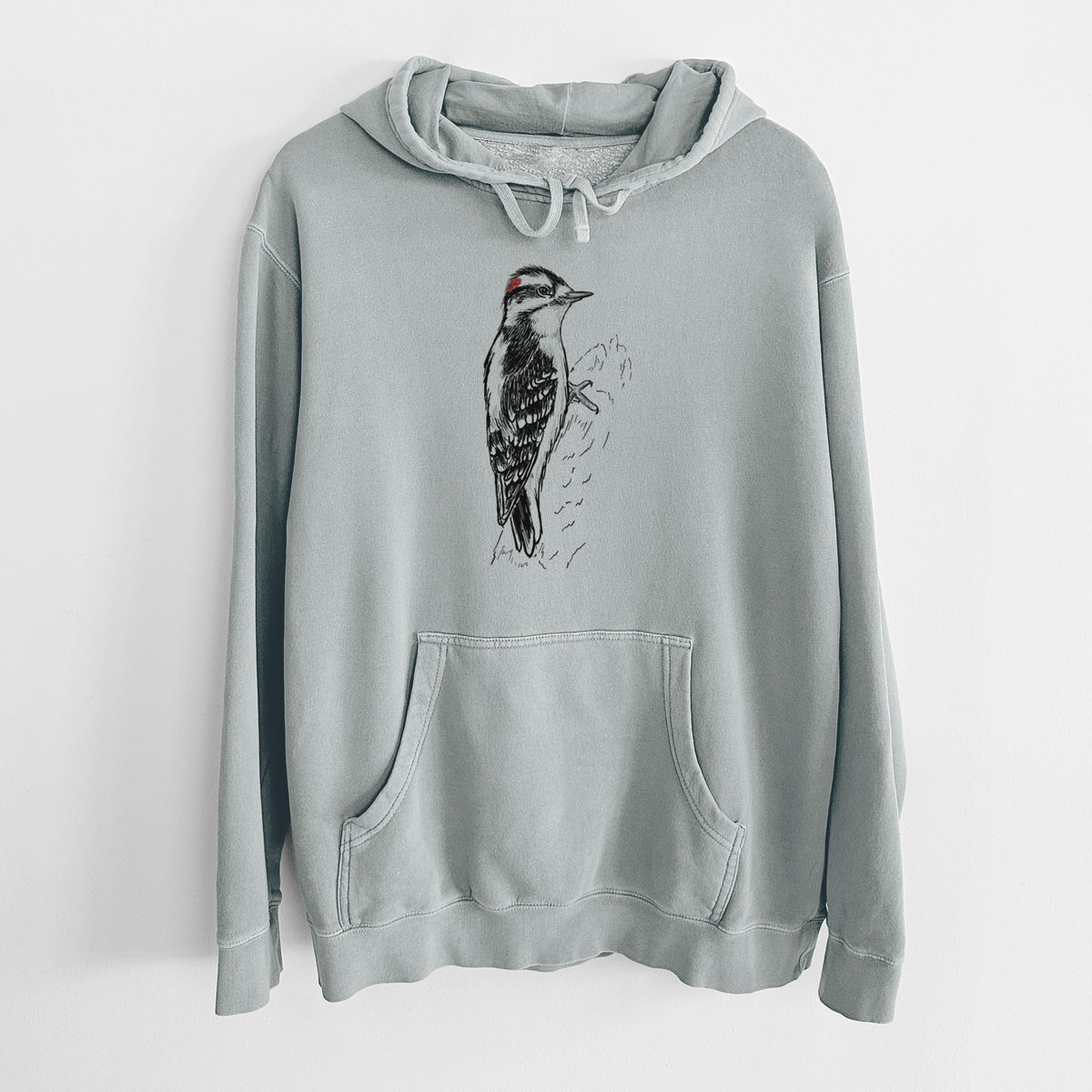 Downy Woodpecker - Picoides pubescens - Unisex Pigment Dyed Hoodie