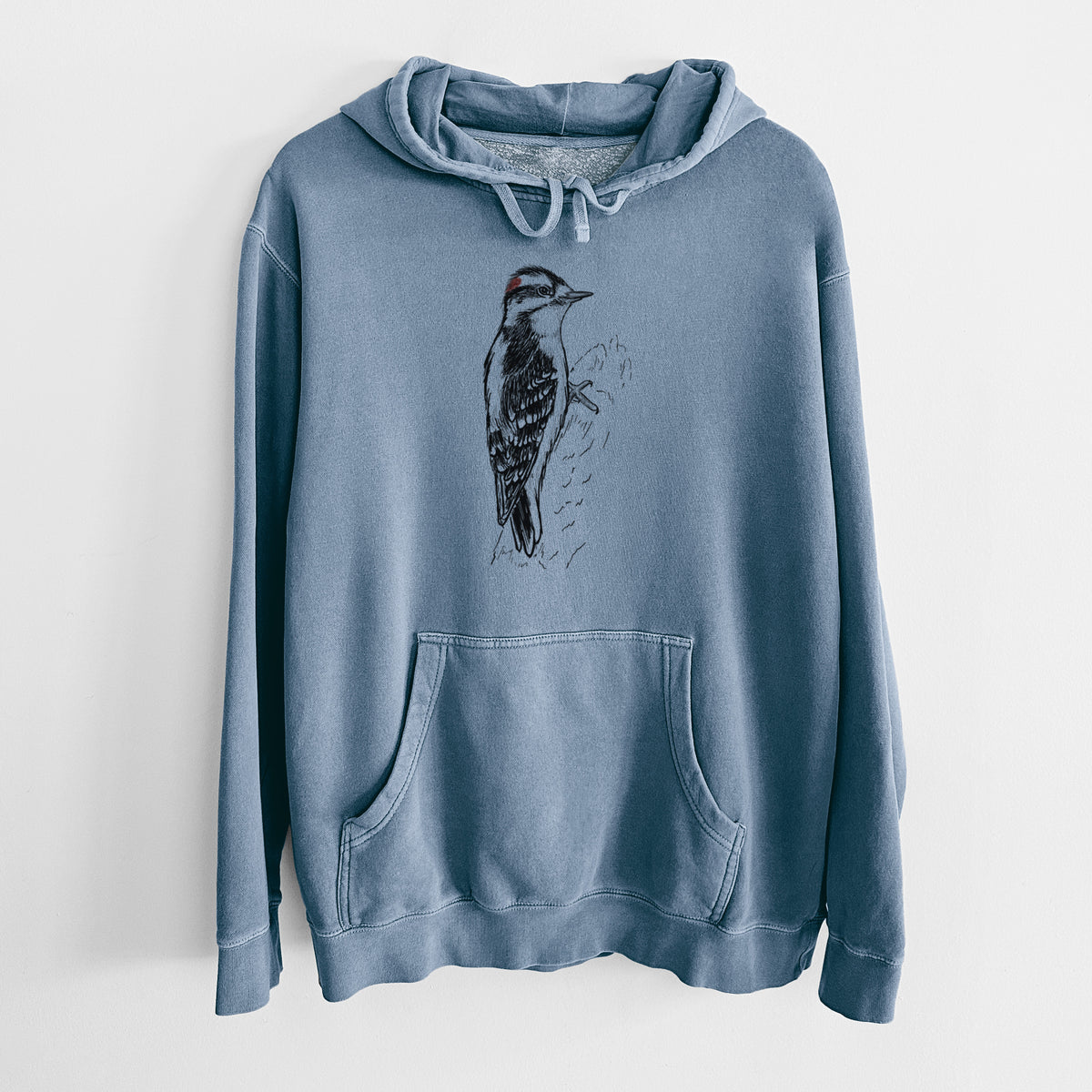 Downy Woodpecker - Picoides pubescens - Unisex Pigment Dyed Hoodie