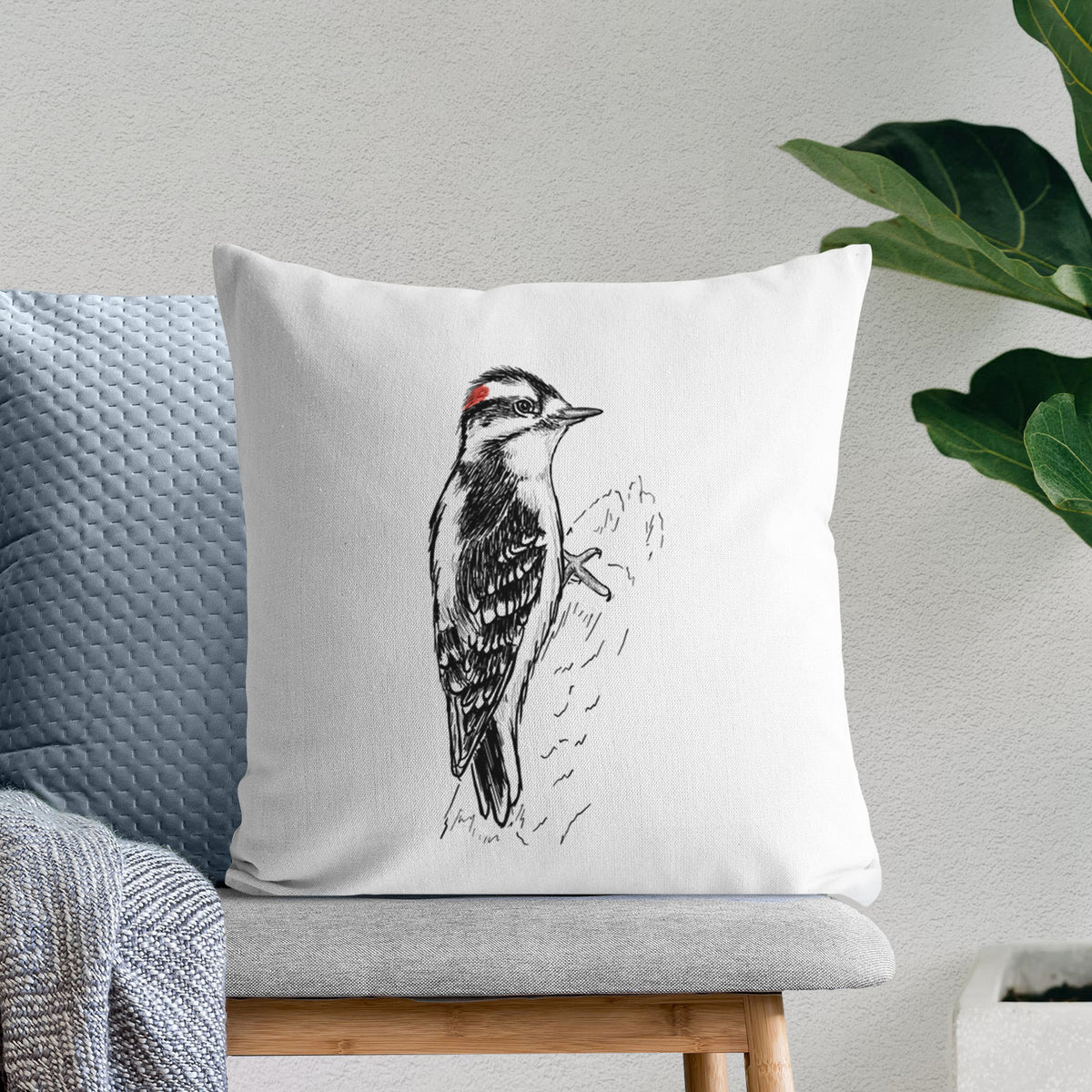 Downy Woodpecker - Picoides pubescens - Throw Pillow Cover