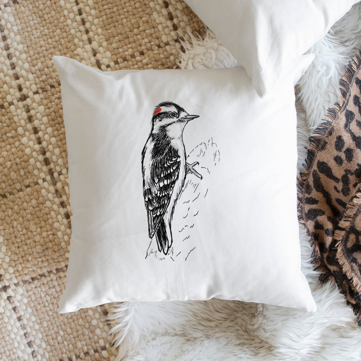 Downy Woodpecker - Picoides pubescens - Throw Pillow Cover