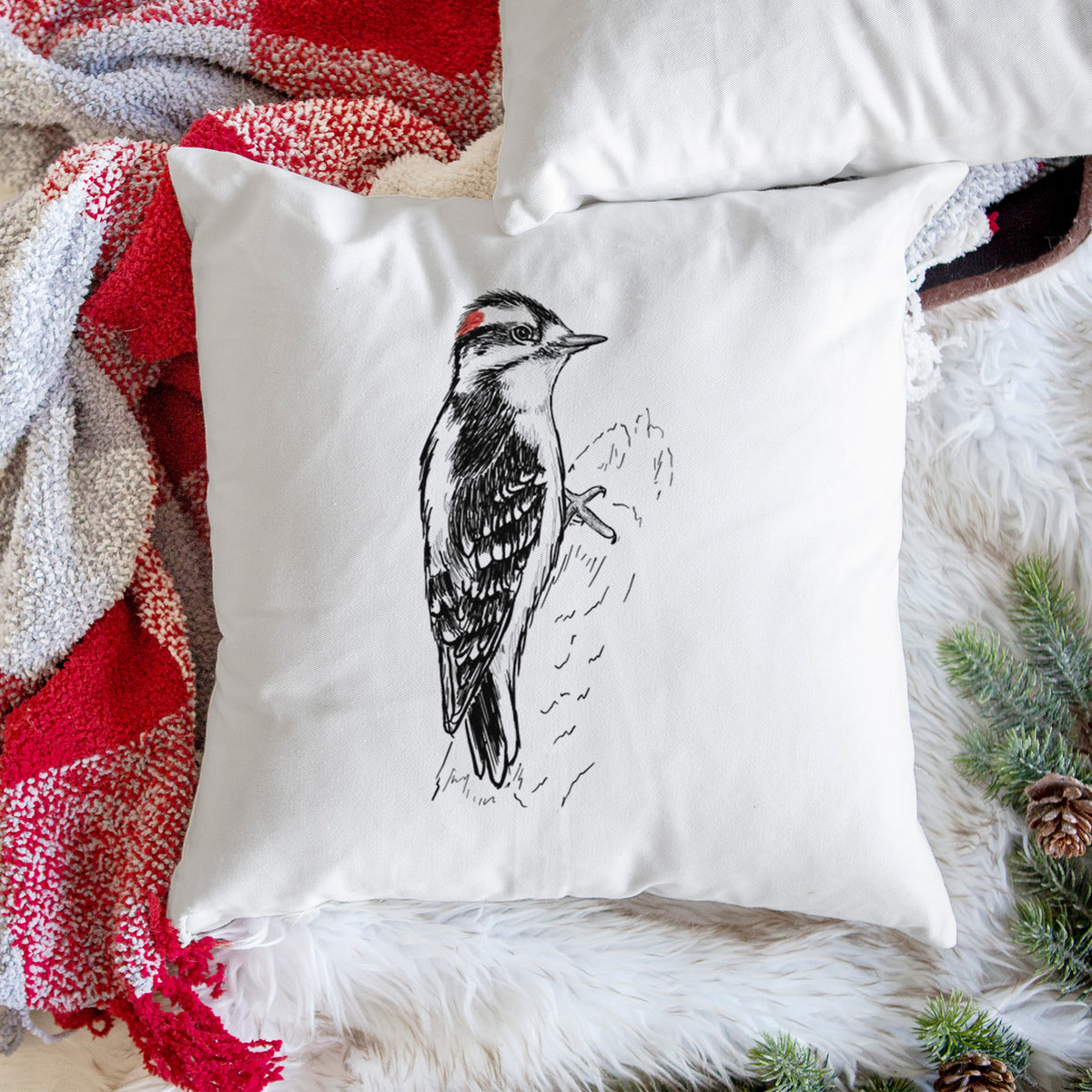 Downy Woodpecker - Picoides pubescens - Throw Pillow Cover