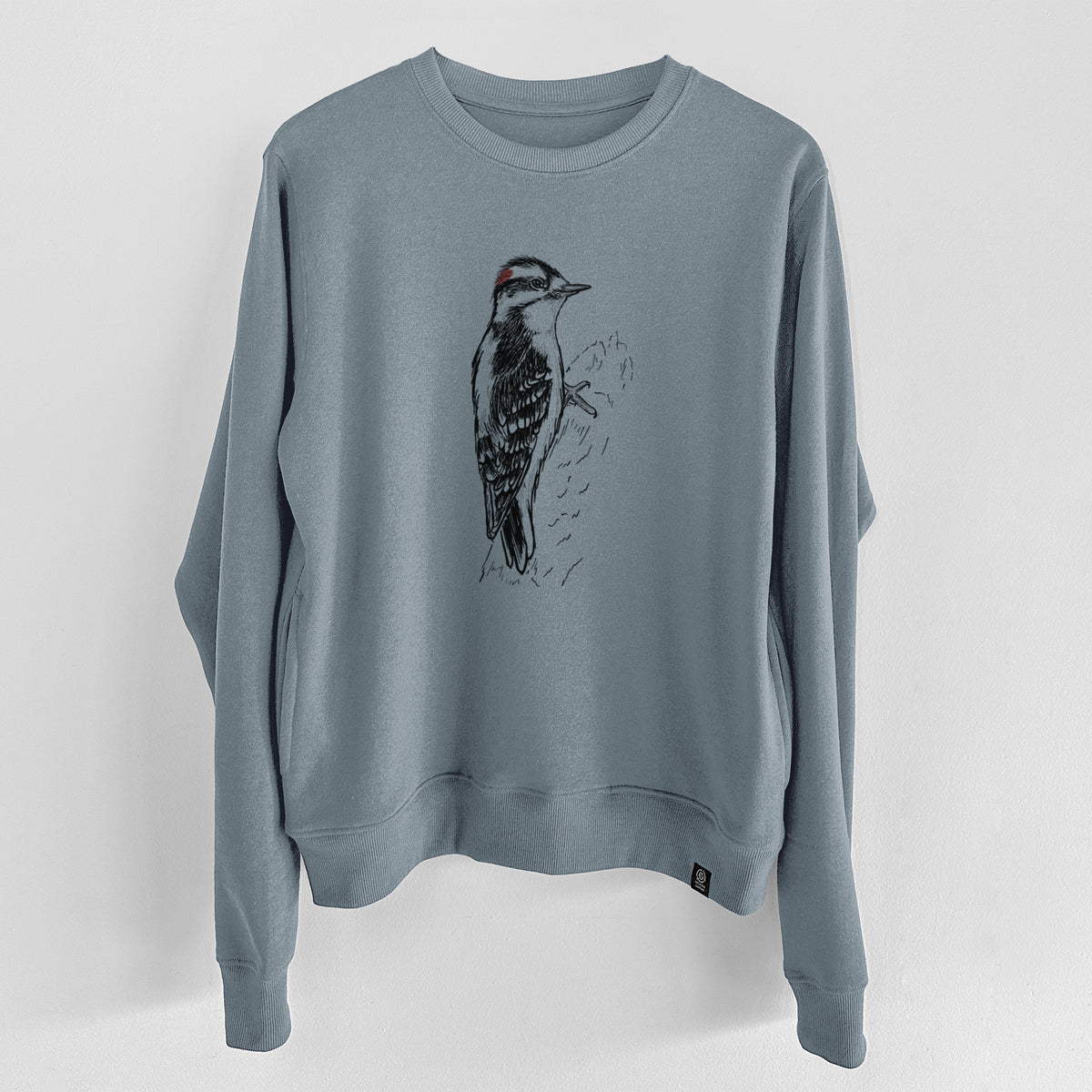 Downy Woodpecker - Picoides pubescens  - Unisex Reclaimed Crewneck Sweatshirt