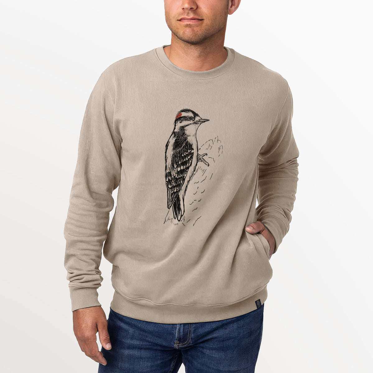 Downy Woodpecker - Picoides pubescens  - Unisex Reclaimed Crewneck Sweatshirt