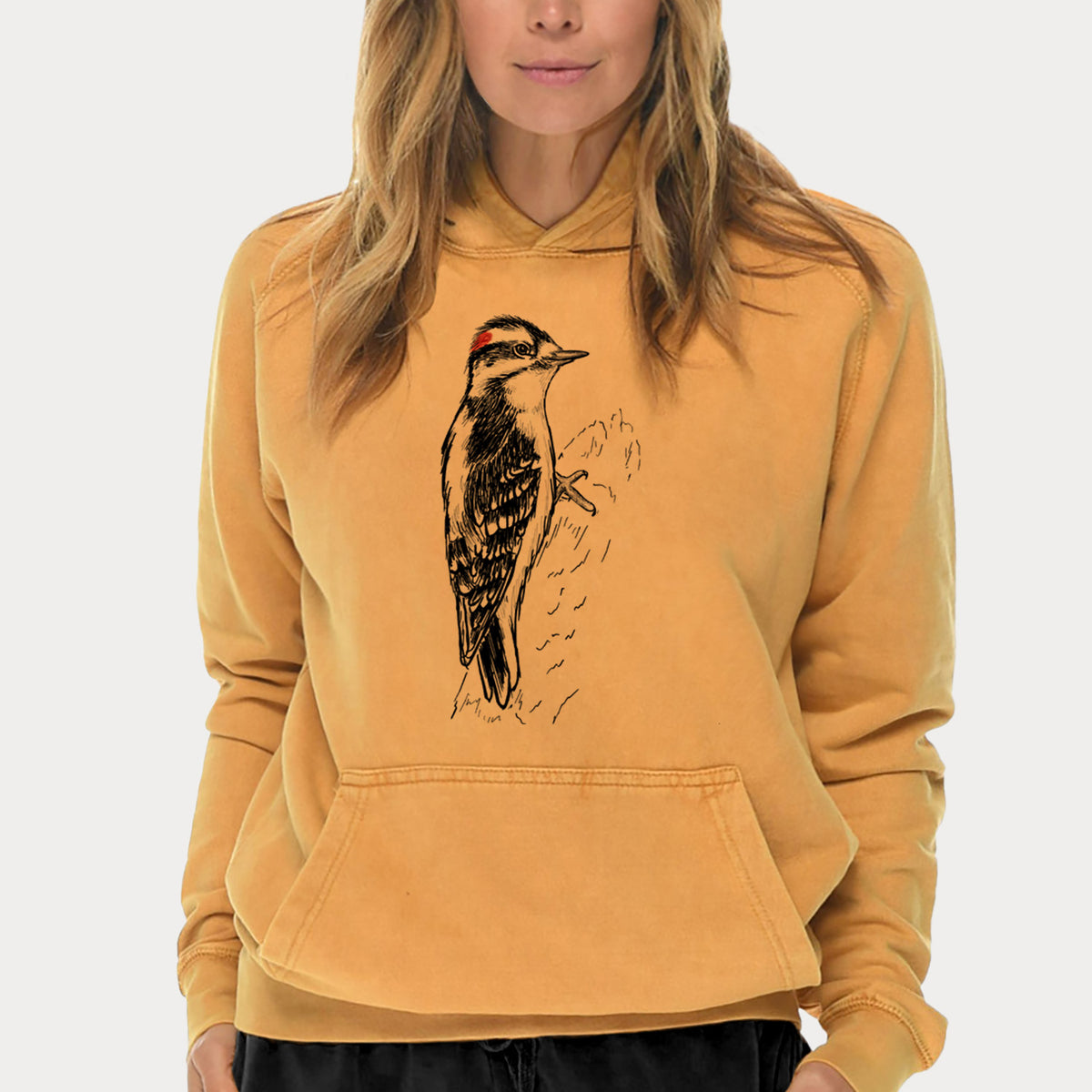 Downy Woodpecker - Picoides pubescens  - Mid-Weight Unisex Vintage 100% Cotton Hoodie