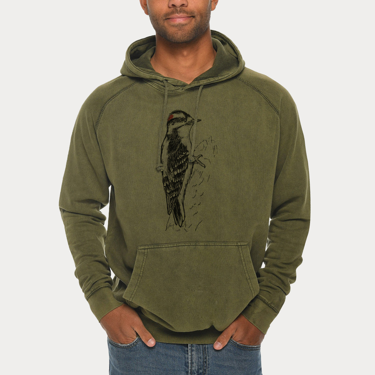 Downy Woodpecker - Picoides pubescens  - Mid-Weight Unisex Vintage 100% Cotton Hoodie