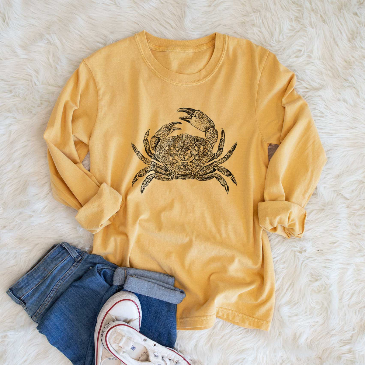 Dungeness Crab - Men&#39;s Heavyweight 100% Cotton Long Sleeve