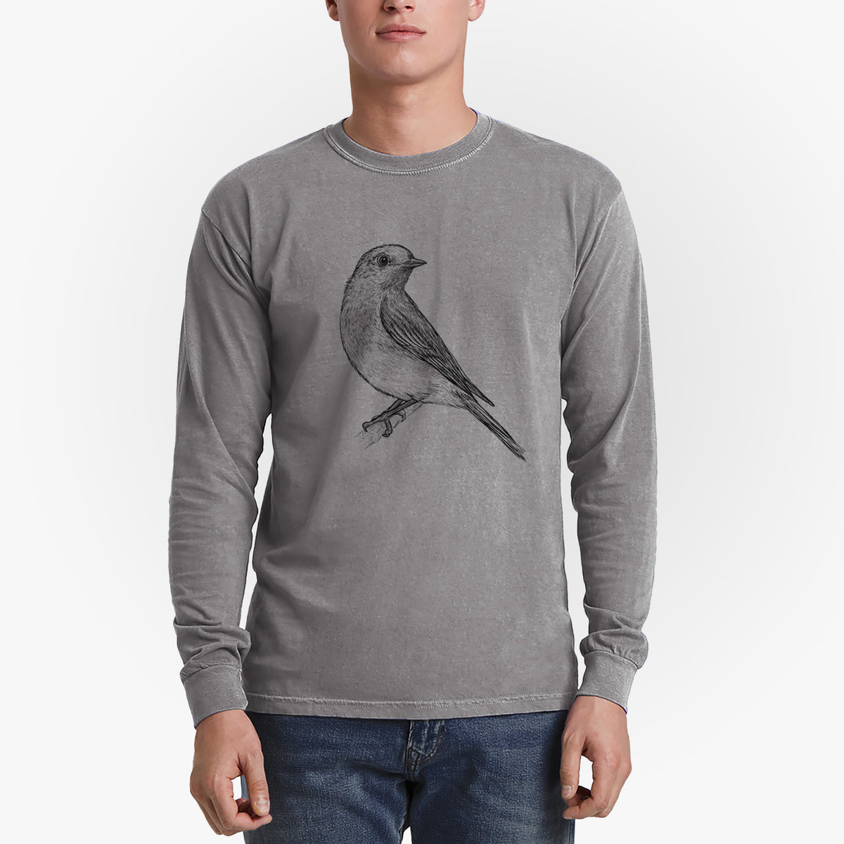 Eastern Bluebird - Sialia sialis - Men&#39;s Heavyweight 100% Cotton Long Sleeve