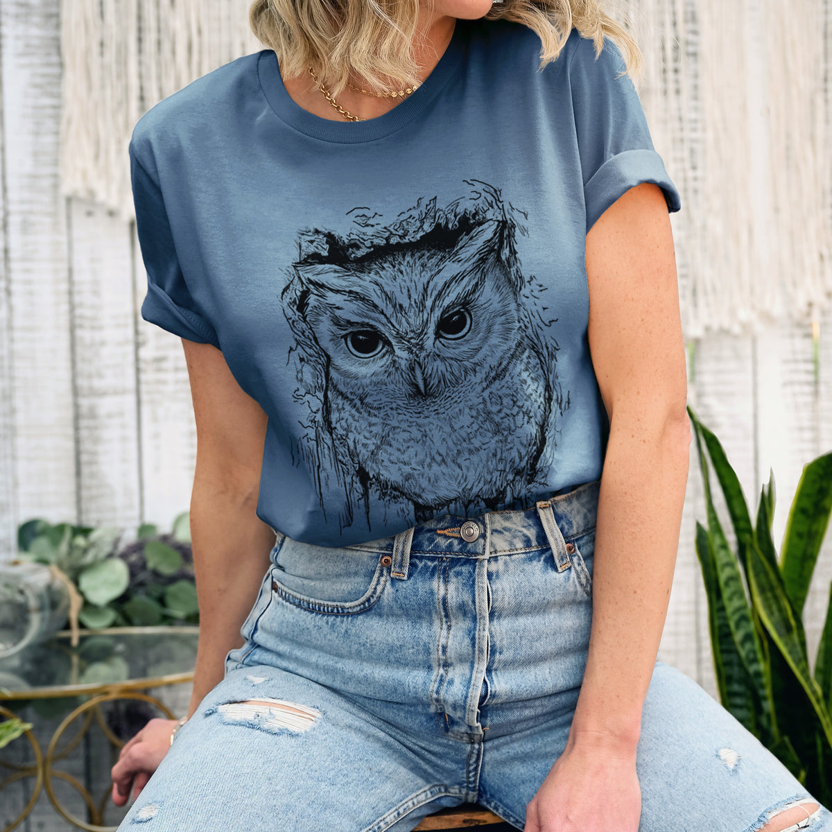 Eastern Screech Owl - Megascops asio - Lightweight 100% Cotton Unisex Crewneck