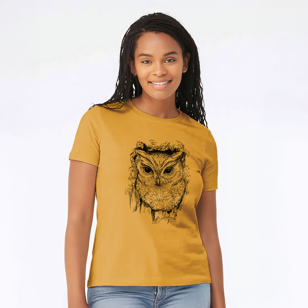 Eastern Screech Owl - Megascops asio - Women's Lightweight Relaxed Fit 100% Cotton Crewneck