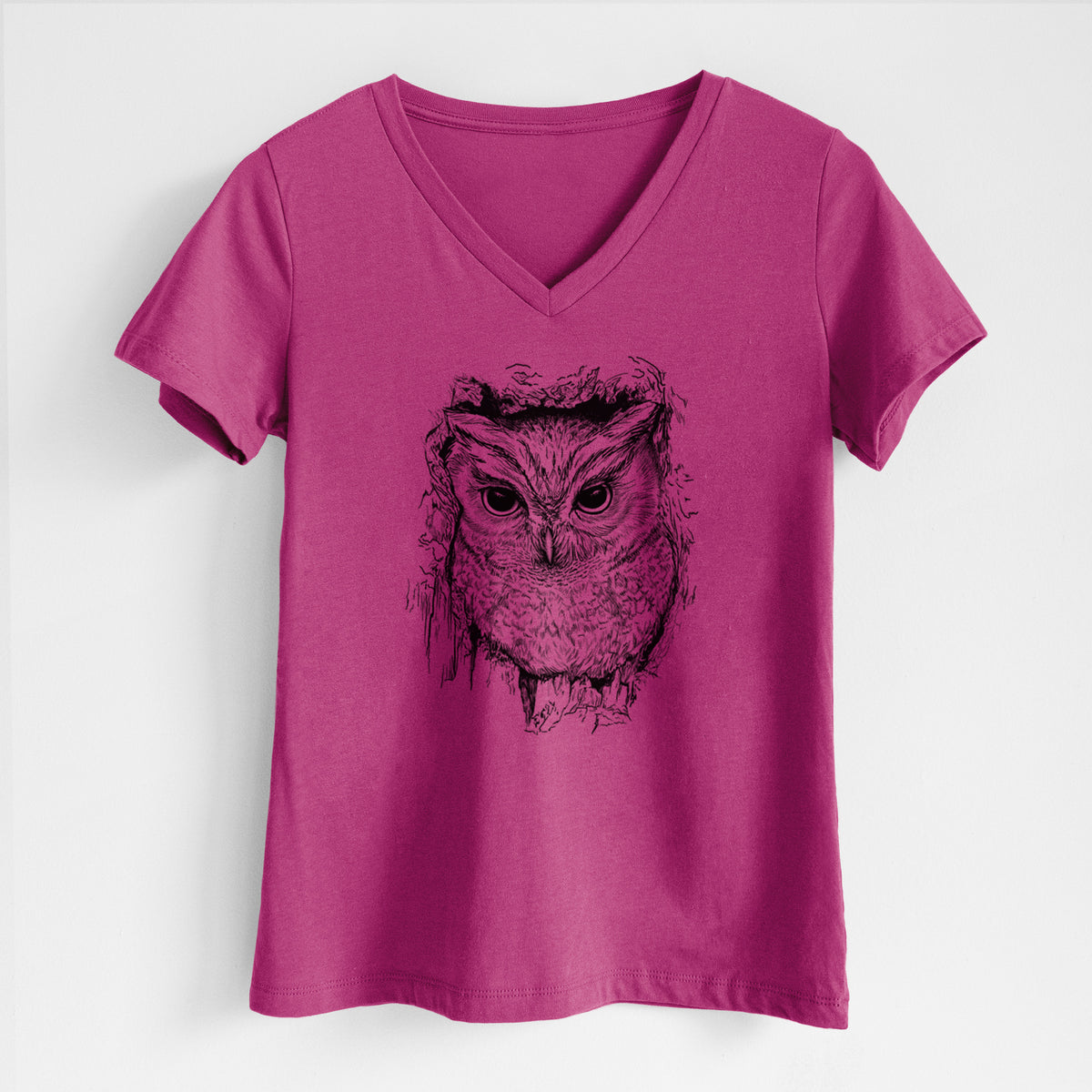 Eastern Screech Owl - Megascops asio - Women's Lightweight Relaxed Fit 100% Cotton V-neck