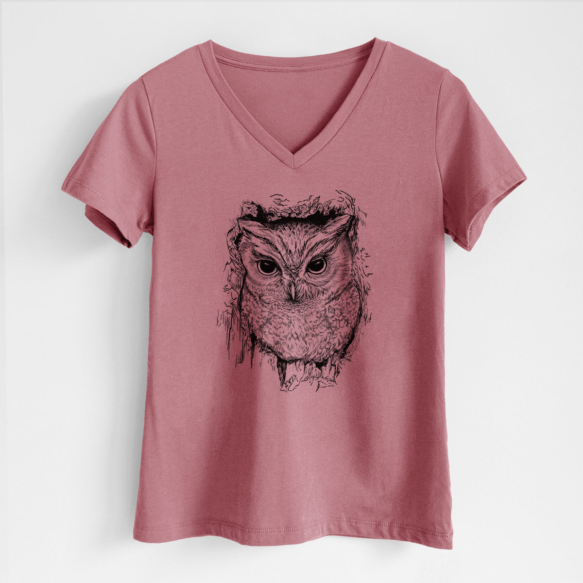 Eastern Screech Owl - Megascops asio - Women's Lightweight Relaxed Fit 100% Cotton V-neck
