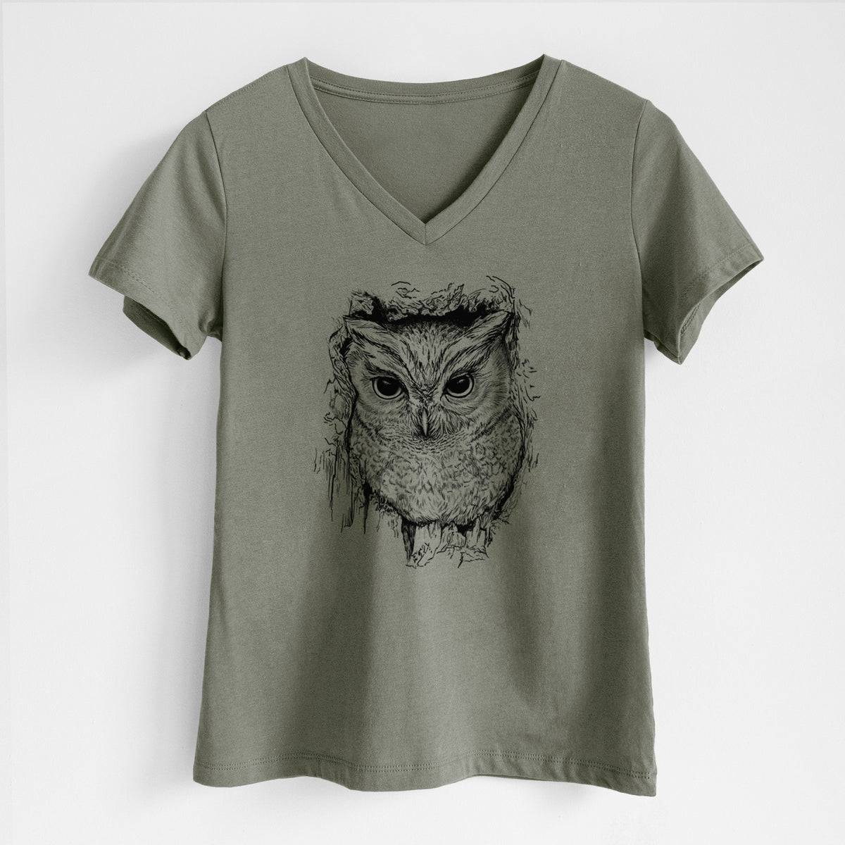 Eastern Screech Owl - Megascops asio - Women's Lightweight Relaxed Fit 100% Cotton V-neck