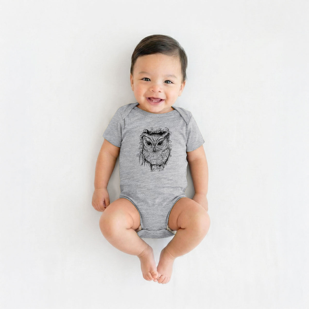 Eastern Screech Owl - Megascops asio - Baby Fine Jersey Bodysuit