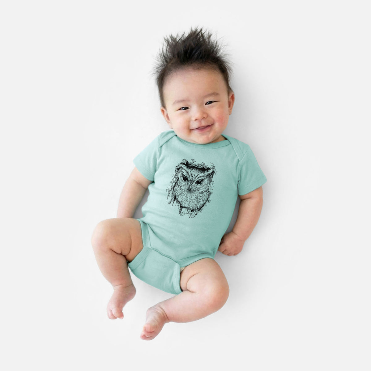 Eastern Screech Owl - Megascops asio - Baby Fine Jersey Bodysuit