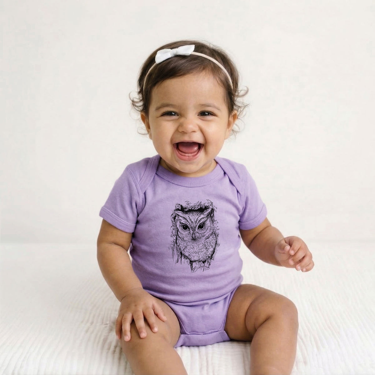 Eastern Screech Owl - Megascops asio - Baby Fine Jersey Bodysuit