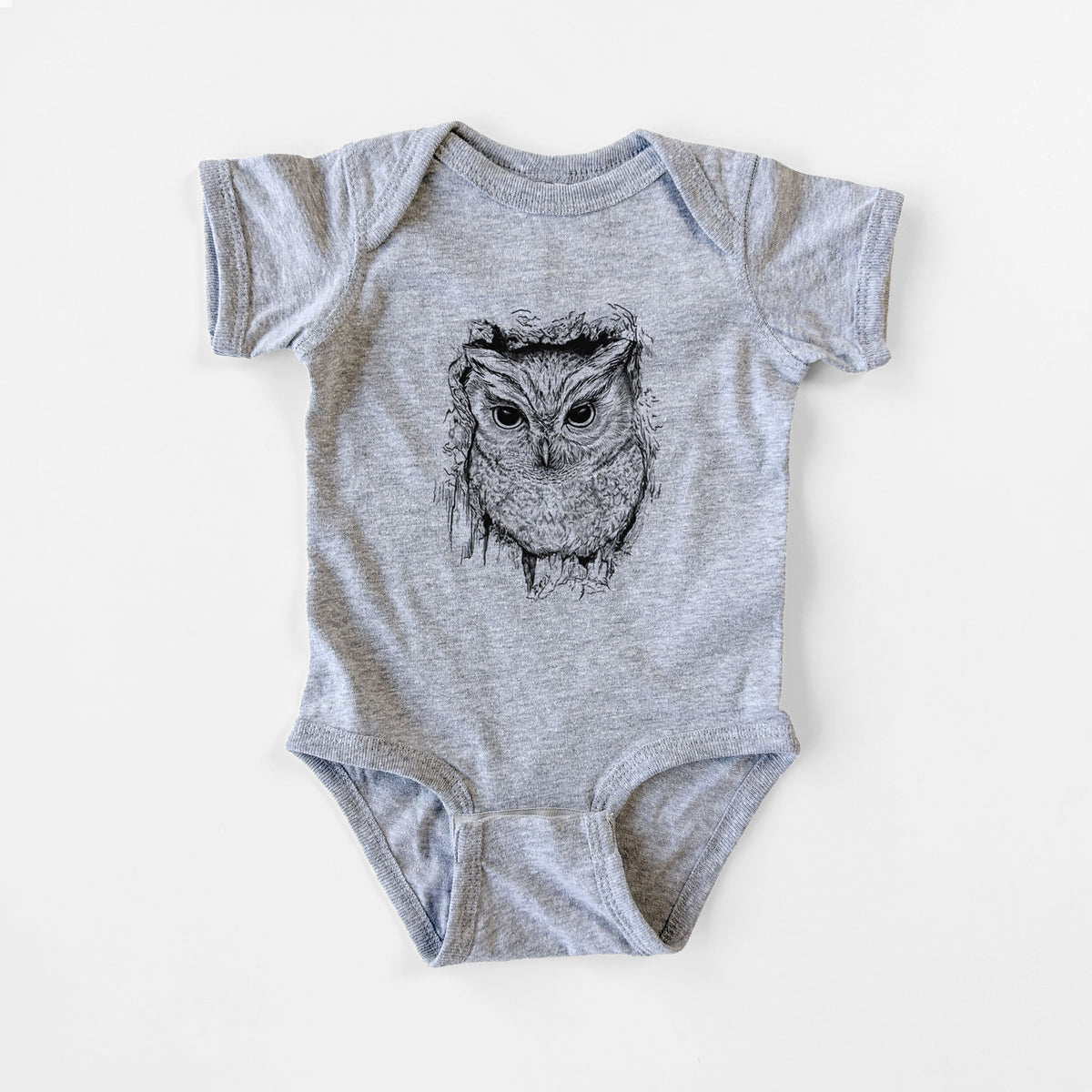 Eastern Screech Owl - Megascops asio - Baby Fine Jersey Bodysuit