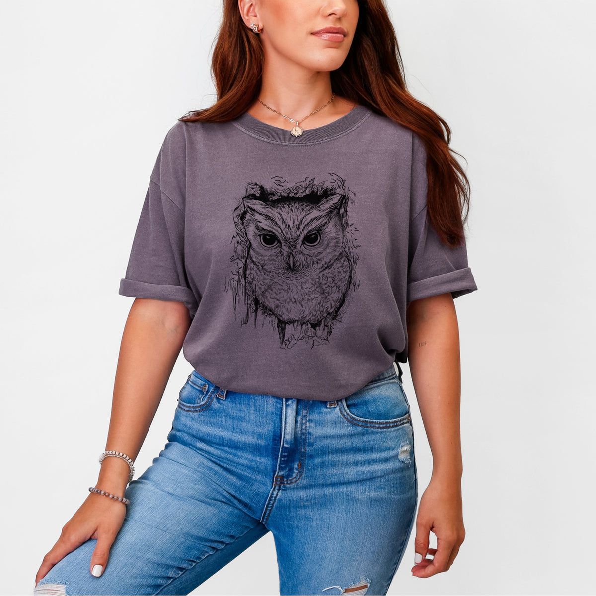 Eastern Screech Owl - Megascops asio - Unisex Comfort Colors Garment-Dyed Heavyweight T-shirt