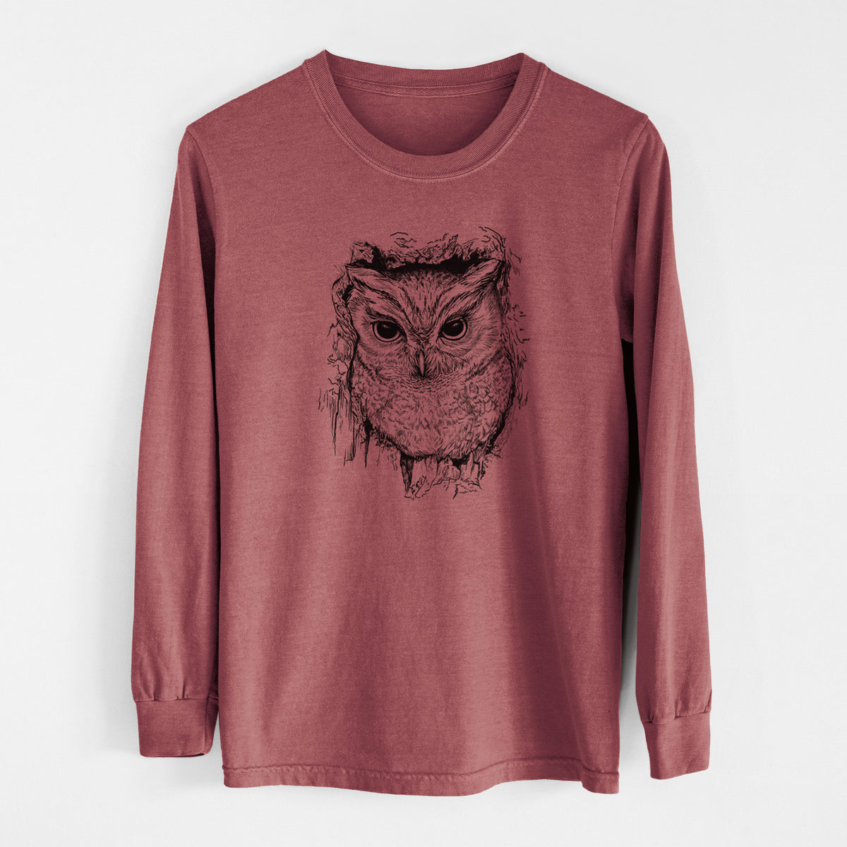 Eastern Screech Owl - Megascops asio - Unisex Comfort Colors 100% Cotton Long Sleeve