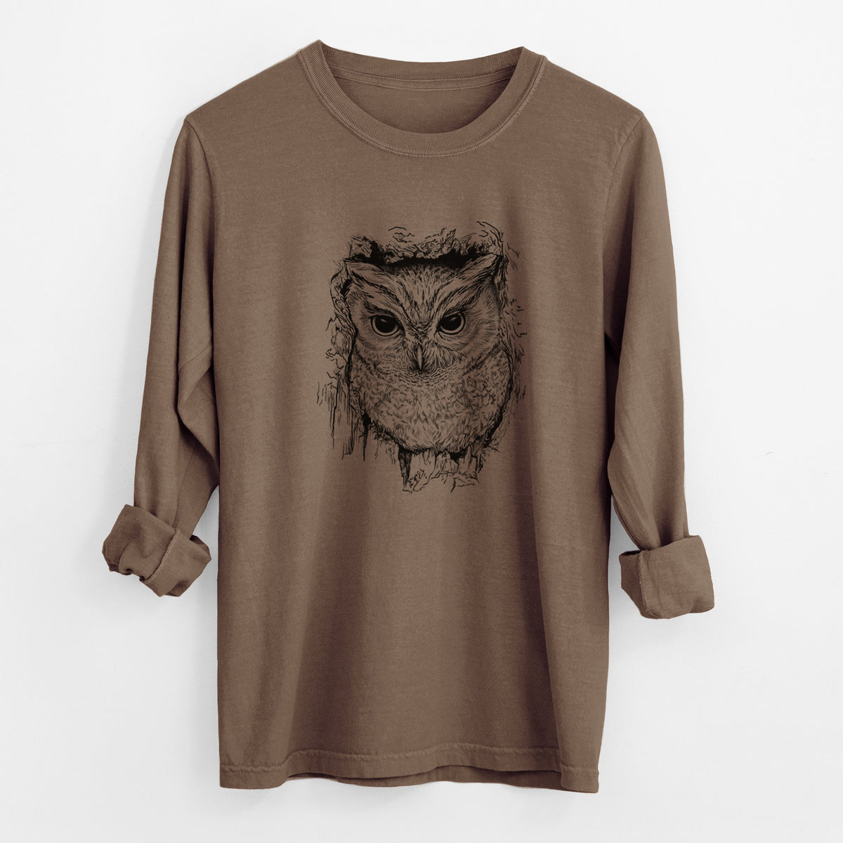 Eastern Screech Owl - Megascops asio - Unisex Comfort Colors 100% Cotton Long Sleeve