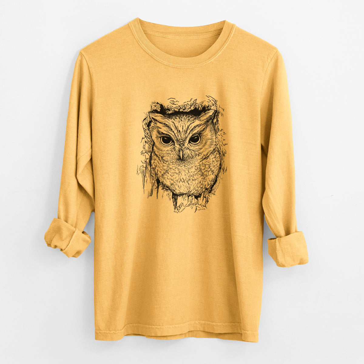 Eastern Screech Owl - Megascops asio - Unisex Comfort Colors 100% Cotton Long Sleeve